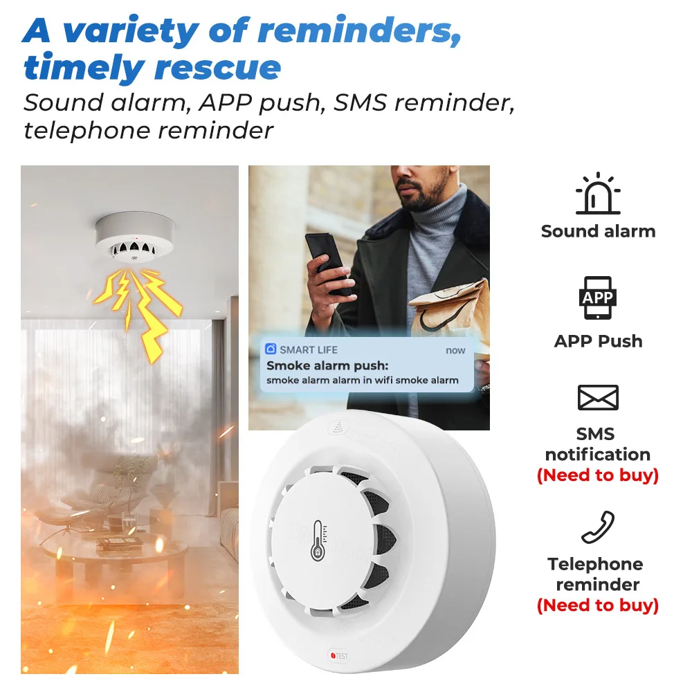 Tuya Wifi BT Dwa połączenia De – Smoke Detector Interconnected recenzja i cena